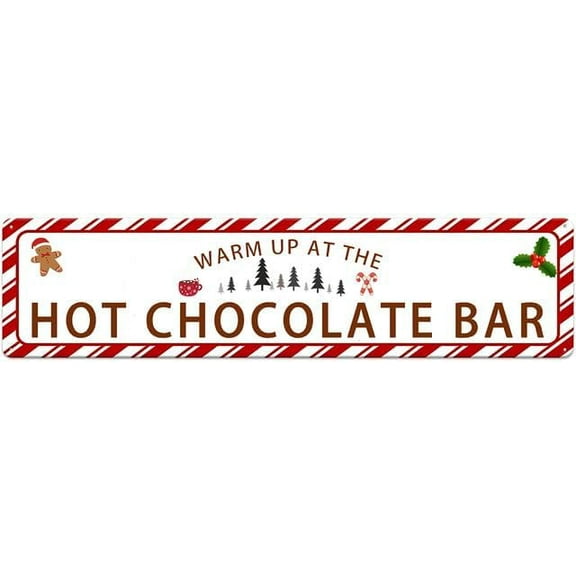 Christmas Hot Chocolate Bar Sign 4"x16" Kitchen Coffee Bar Wall Decor Christmas Coffee Metal Signs Tea Bar Accessories Hot Chocolate Aluminum Sign Home Coffee Corner Decor