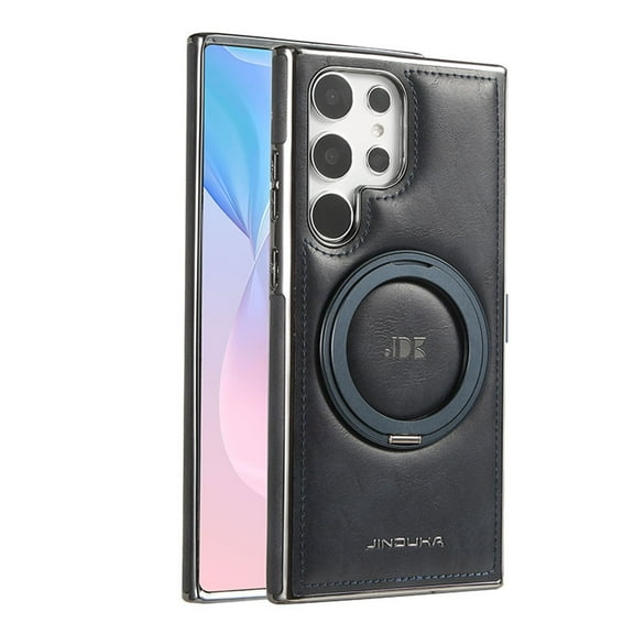 Dteck Magnetic for Samsung Galaxy S22 Ultra PU Leather Case, Invisible Ring Stand Compatible with Magsafe Accessory Slim Kickstand Rugged Back Phone Cover, Black