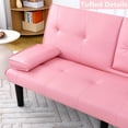 thumbnail image 4 of Aukfa Leather Futon Convertible Sofa Bed for Home Office, 2 Cup Holders&Pillows, Pink, 4 of 9