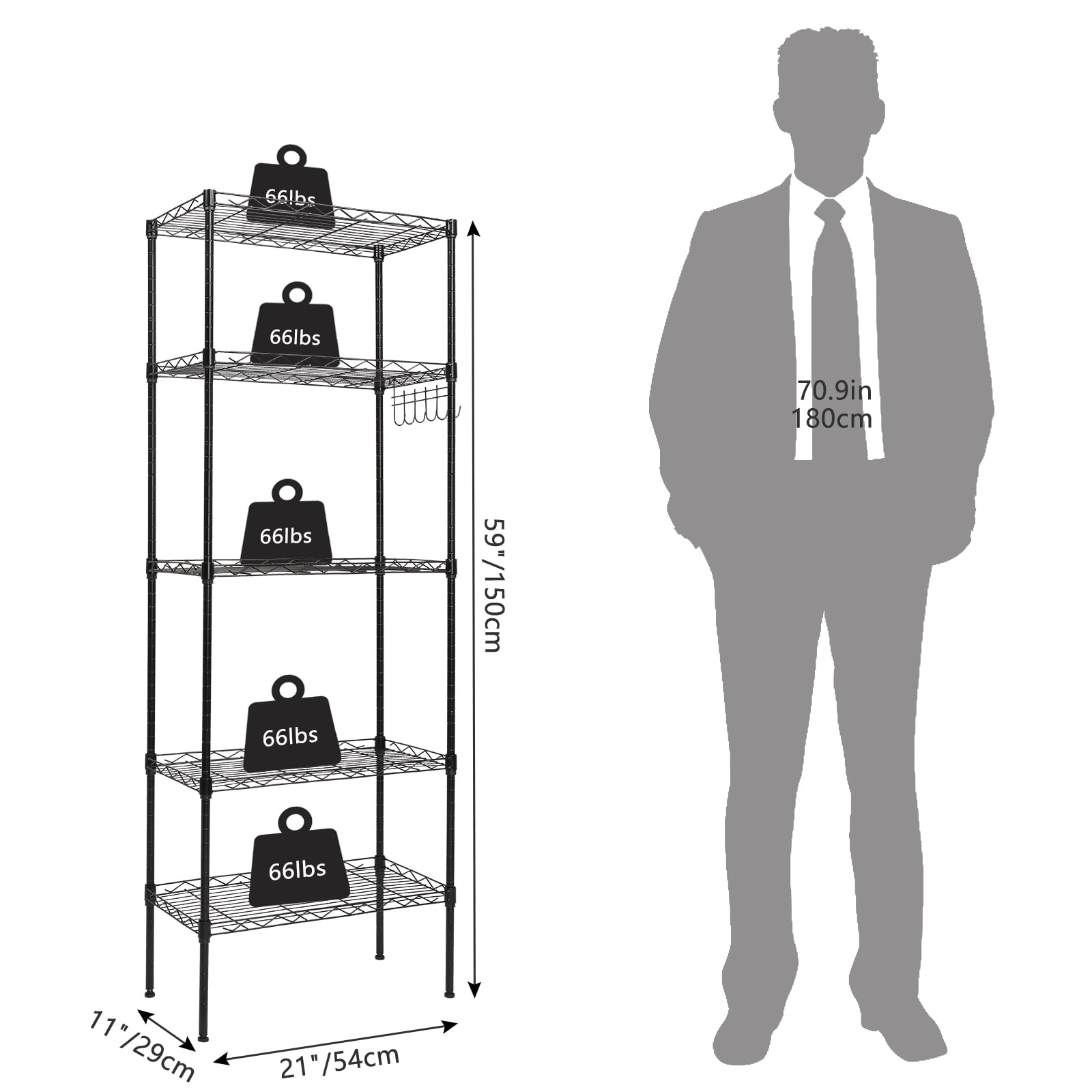 Ktaxon 59"x21"x11.5" Heavy Duty 5-Tier Wire Shelving Rack Adjustable Shelf Storage, Black