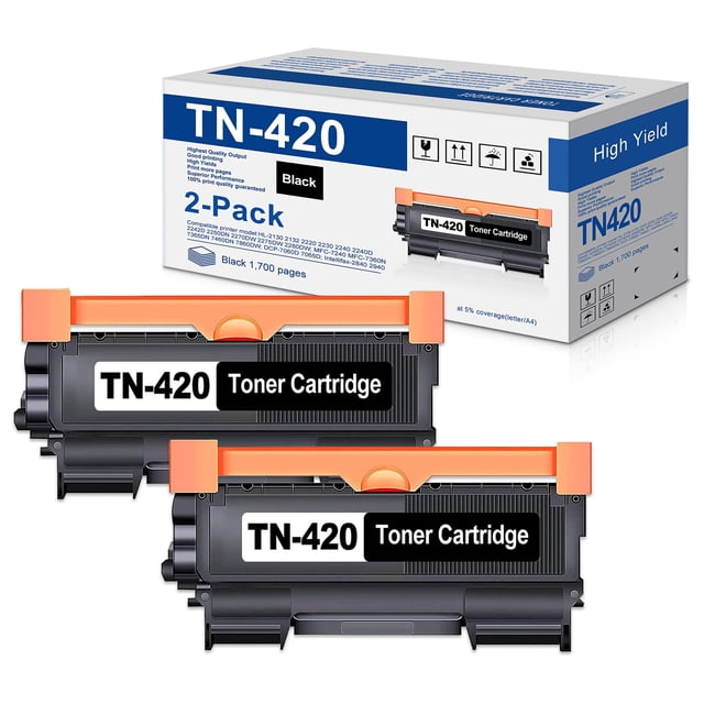 Paquete de 2 cartuchos de tóner TN420 TN450 negros para impresora Brother