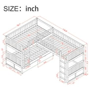 Euroco Twin Size L-Shaped Wood Triple Bunk Bed with Drawers for for Kids Teens Bedroom, Gray