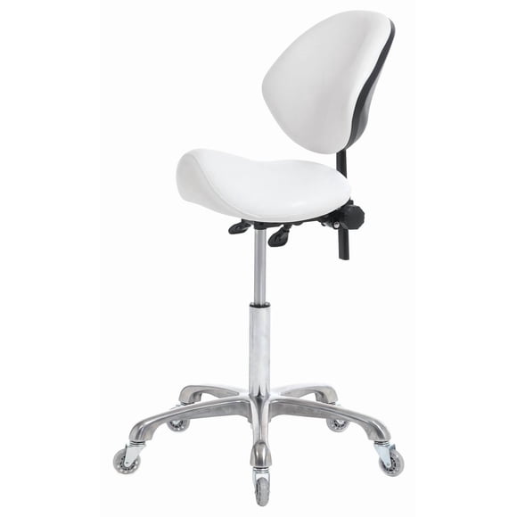 Taburete Ergonómico FRNIAMC Blanco con Respaldo y Ruedas Ajustables para Salón de Laboratorio Dental
