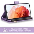 thumbnail image 4 of Compatible with Samsung Galaxy S22 5G Wallet Case and Tempered Glass Screen Protector Flower Leather Flip Card Holder Stand Cell Accessories Phone Cover for Gaxaly S 22 22S G5 Women Men Purple, 4 of 15
