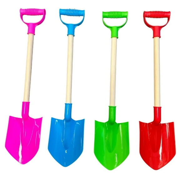22 Inch Kids Beach Sand Shovels Set, 4 Pack Colorful Plastic Garden Tools with Wooden Handle Colors may vary