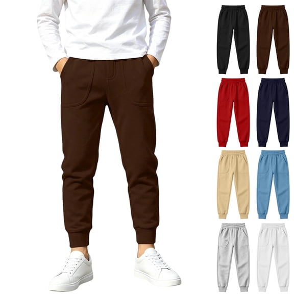 Boys Joggers Sweatpants Kids Sweatpants with Pockets Drawstring Elastic Waist with Pockets Ribbed Cuffs Kids Casual Pants for School Daily Wear (Ages 5-14 Years)