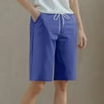 thumbnail image 2 of QATAINLAV Bermuda Shorts for Women Plus Size Loose Hiking Shorts Casual Drawstring Waist Knee Length Sweat Shorts with Pockets Dark Blue M on Sale Clearance, 2 of 7