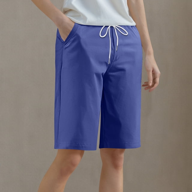 Women Casual Shorts Drawstring Comfy Elastic Waist Shorts Summer Pull On Short with Pockets