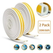 Door Weather Stripping Window Seal Strip for Doors and Windows- Self-adhisive Foam Weather Strip Door Seal | Soundproof Seal Strip Insulation Gap Blocker Epdm D Type 66ft(20m) 2 Pack (White)