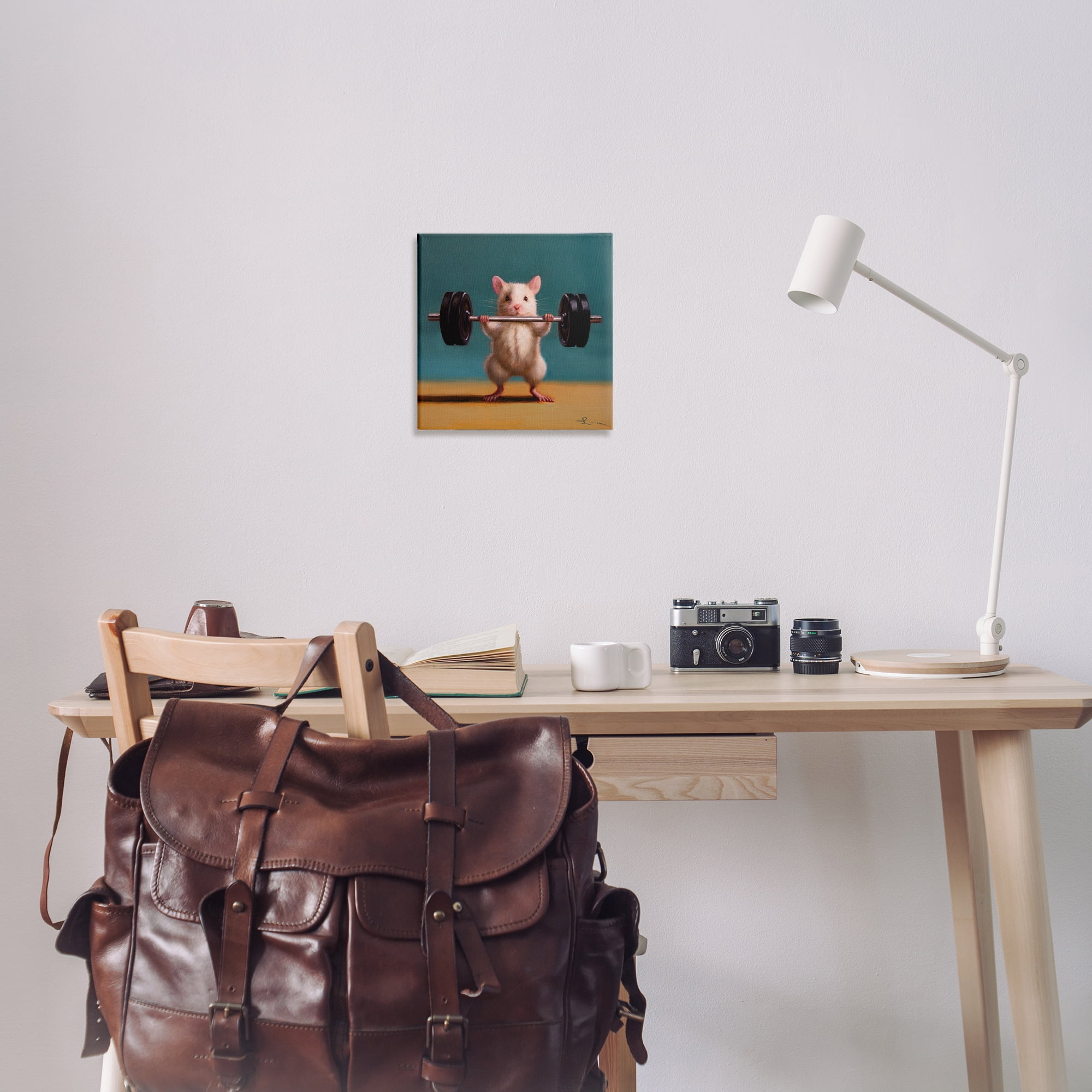 Stupell Industries Power Lifting Mouse Animals Painting Wrapped Canvas Art Print Wall Art, 17 x 17