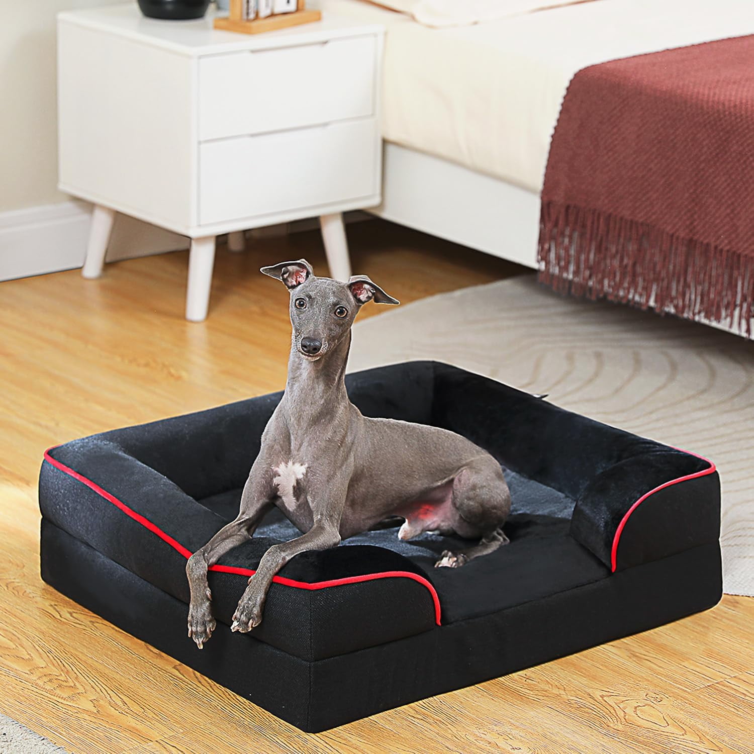 Orthopedic Dog Bed, Washable Medium Dog Bed for Medium Dogs with Supportive Foam,2-Layer Waterproof Cover and Non-Slip Bottom for Small, Medium and Large Dog-Black, Medium