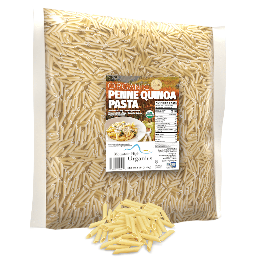 Pasta, Penne  4/5LB BAGS Certified Gluten Free, USDA Organic & GMO Free,  Wheat & Corn-Free, Made w/3 Ingredients -Mountain High Organics