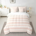 thumbnail image 2 of Manfei Light Pink White Bedding Comforter Set 7 Pieces, Geometric Stripe Queen Bedding Sets, Modern Minimalsit Queen Sheet Sets, Microfiber Bedroom Decor, 2 of 8