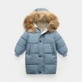 thumbnail image 2 of Otqutp Kids Boys Girls Middle and Large Children Winter Big Hairy Collar Long Sleeve Thickened Down Cotton Jacket Winter Outerwear(Blue,18-24 Months), 2 of 4