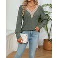 thumbnail image 3 of Lightweight Sweatshirts For Women Solid V Neck Long Sleeve Fall Tops Fashion Ribbled Knit Shirts Cogild, 3 of 6