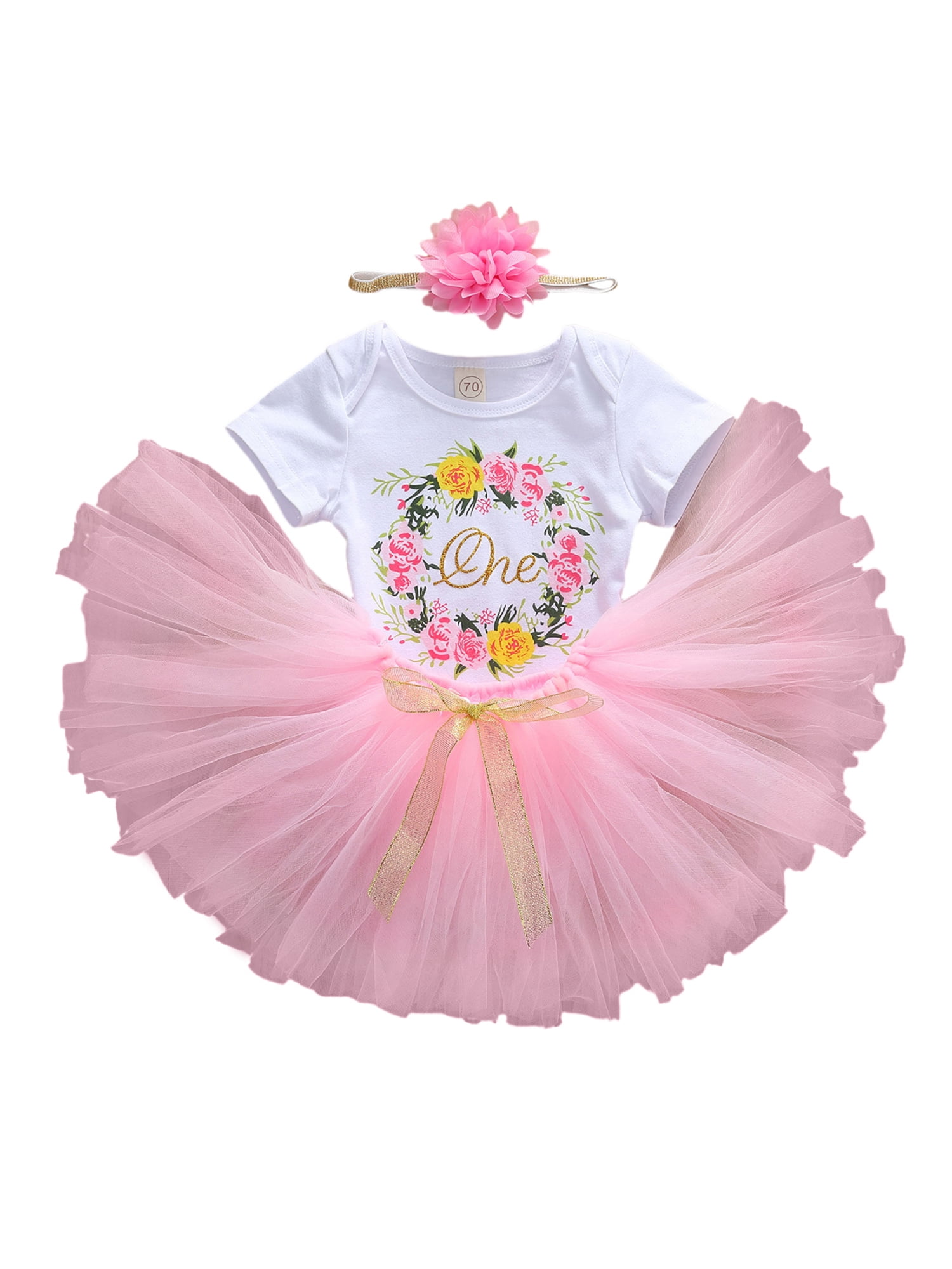 ONES Baby Girls 1st Birthday Dress Outfits Sleeveless Bodysuit Romper+Tutu Skirt Set
