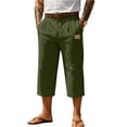 thumbnail image 2 of Domuza Mens Capri Pants Summer Linen Below Knee Shorts Casual Light Comfy Soft Below The Knee Short Pant with Pockets Army Green M, 2 of 4