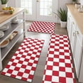 thumbnail image 2 of Red and White Checkered Pattern Kitchen Rugs Sets Of 3,Kitchen Runner Rugs Non Skid Washable,Decorative Kitchen Floor Mats for Kitchen,Sink,Laundry,17"x30"+ 17"x47" + 17"x59", 2 of 6