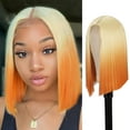 thumbnail image 2 of Blonde Orange Wigs Lace Front Wigs Synthetic Wigs for Women Short Straight Bob Wigs Middle Part Cosplay Wigs 14 Inch, 2 of 7