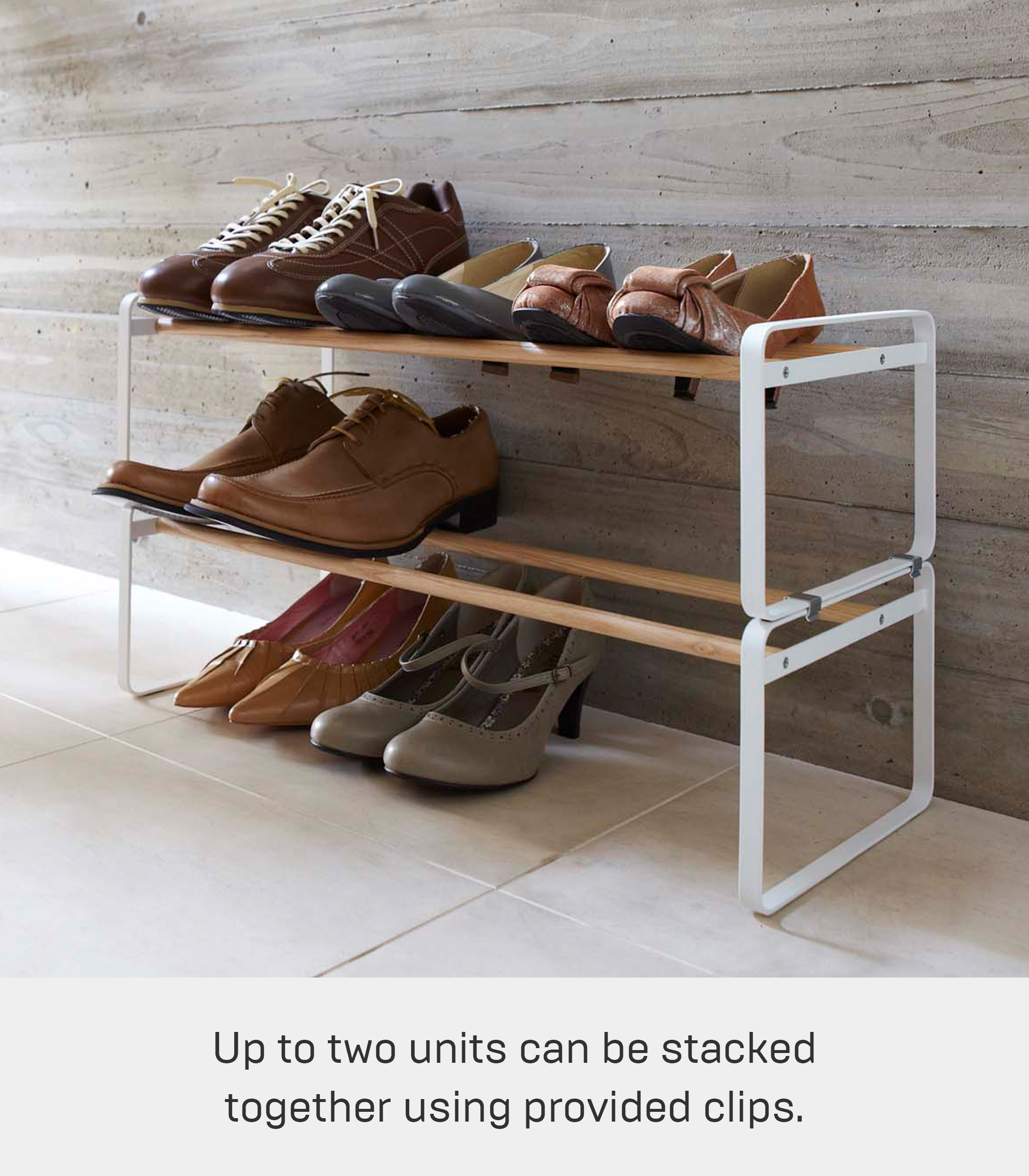 Yamazaki Home Stackable Shoe Rack, White, Steel,  Holds up to 4 pairs of shoes per shelf, Supports 6.6 pounds, Stackable - image 4 of 5