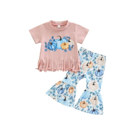 

AMILIEe 2 Piece Halloween Outfits for Girls Pumpkin T-Shirt and Pants Set