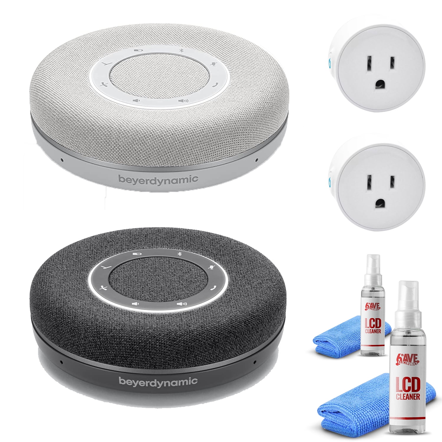 2-Beyerdynamic Space Personal Bluetooth/USB Speakerphone Grey and Charcoal + 2-Mini Smart Plug + 2-LCD Cleaners