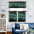 thumbnail image 2 of Retro Brown Teal Wood Kitchen Curtains Valances and Tiers Set of 3 Vintage Wood Stripe Texture Modernism Tier Curtains and Valance with Rod Pocket for Small Windows, 27.5"x36", 2 of 9