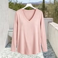 thumbnail image 4 of hoksml Women's V Neck Casual Tunic Top, Solid Side Slit Loose Long Sleeve Shirt, 4 of 5