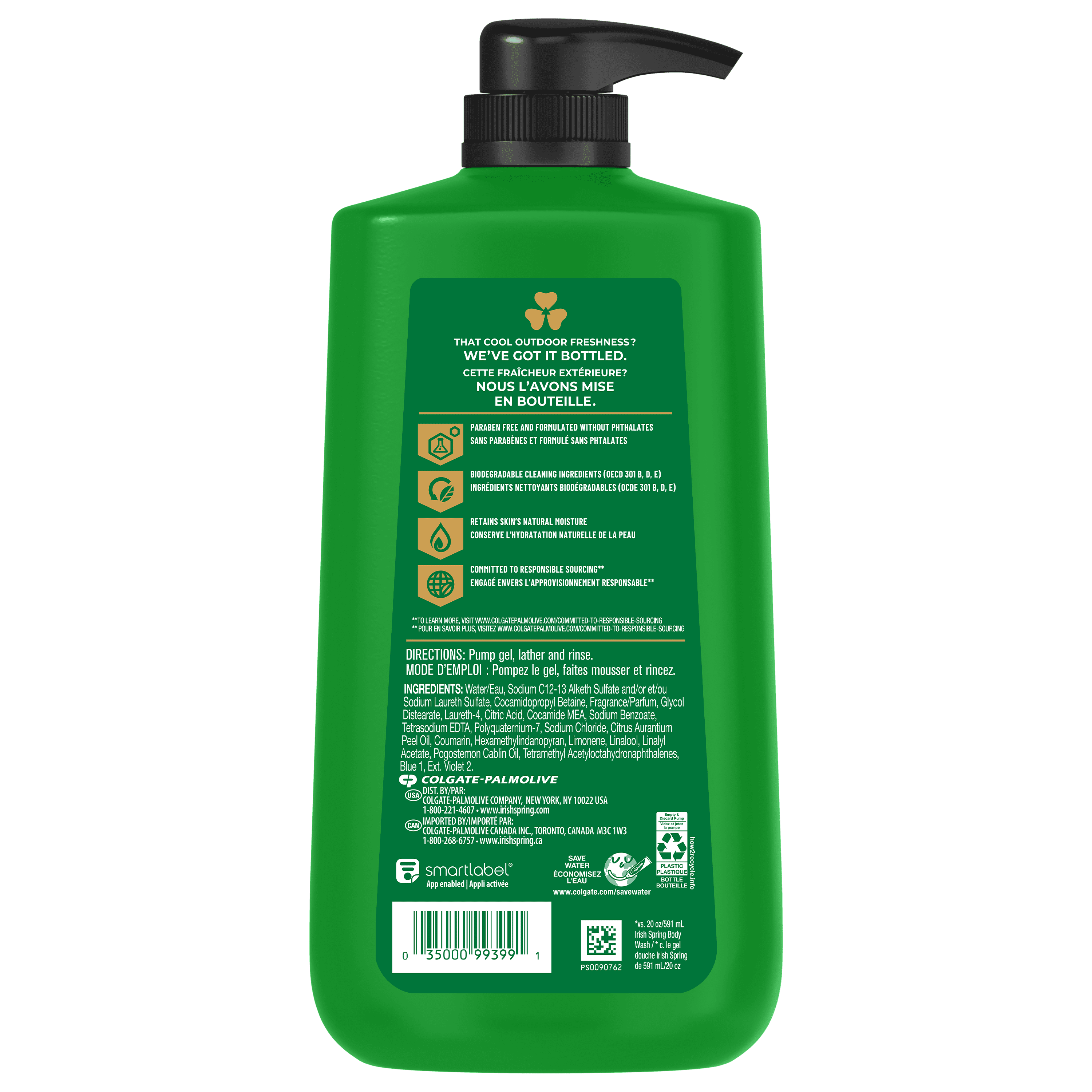 Irish Spring Moisture Blast Moisturizing Body Wash for Men, 887 mL Pump Bottle