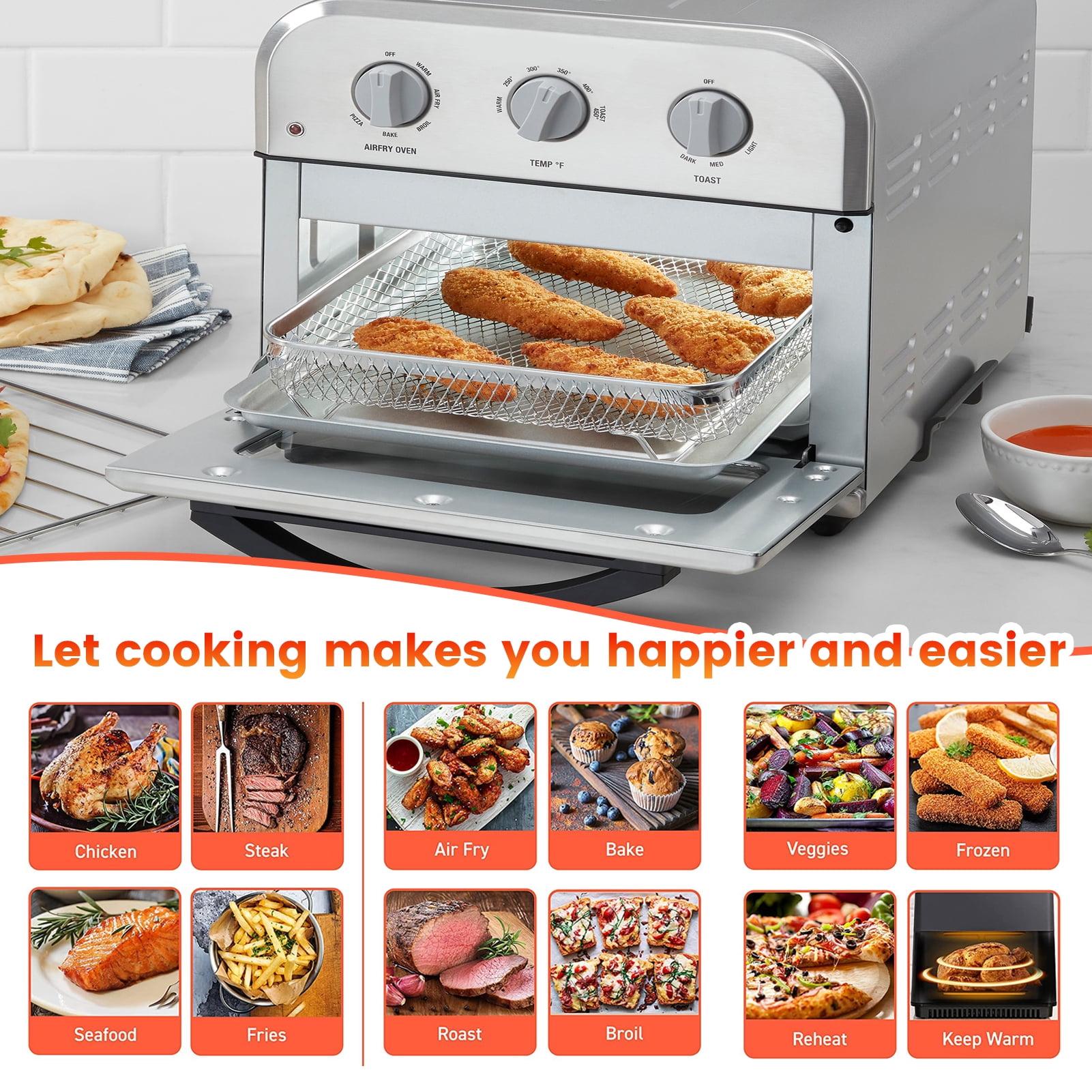 Air Fryer Tray Replacement for Cuisinart TOA-26 TOA-28 Toaster Air Fryer Convection Oven, 10.7*9.8'' Non-stick Mesh Air Fryer Stainless Steel Basket Wire Rack Accessories Parts, Dishwasher Safe