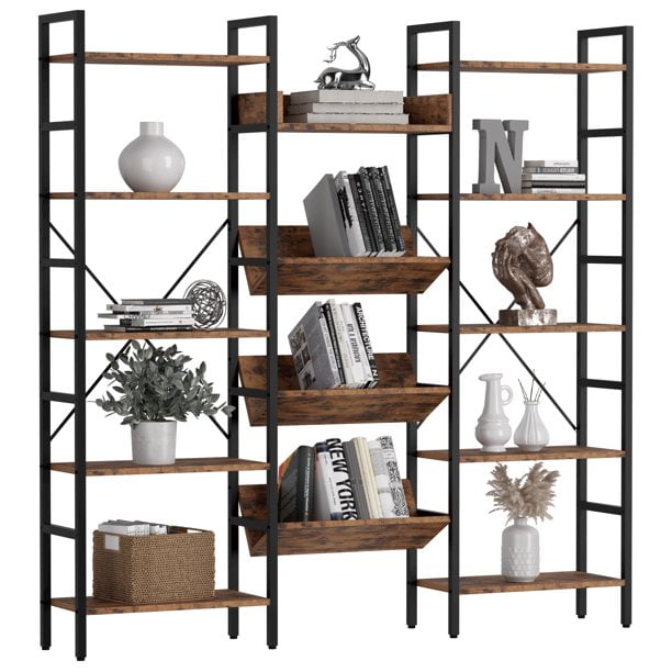 IRONCK Bookcases and Bookshelves 5 Tiers Industrial Triple Bookshelf