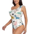 thumbnail image 3 of Yiaed Cute Dinosaurs Print Women One Piece Swimsuits Tummy Control One Shoulder Bathing Suits Pattern Ruffle Swimwear-Large, 3 of 8