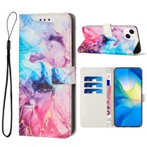 Mantto For iPhone 13 6.1 inch Case,Luxury for Girls Painted Marble PU Leather Flip Folio Card Wallet Holder Magnetic Shockproof Scratch Resistant Wrist Strap Cover.For iPhone 13,Pink