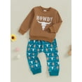 thumbnail image 5 of Baby Toddler Boy Fall Western Outfit 0 6 12 18 24 Months 2T 3T Cow Head Print Long Sleeve Sweatshirt and Elastic Pants 2 Piece Clothes, 5 of 9