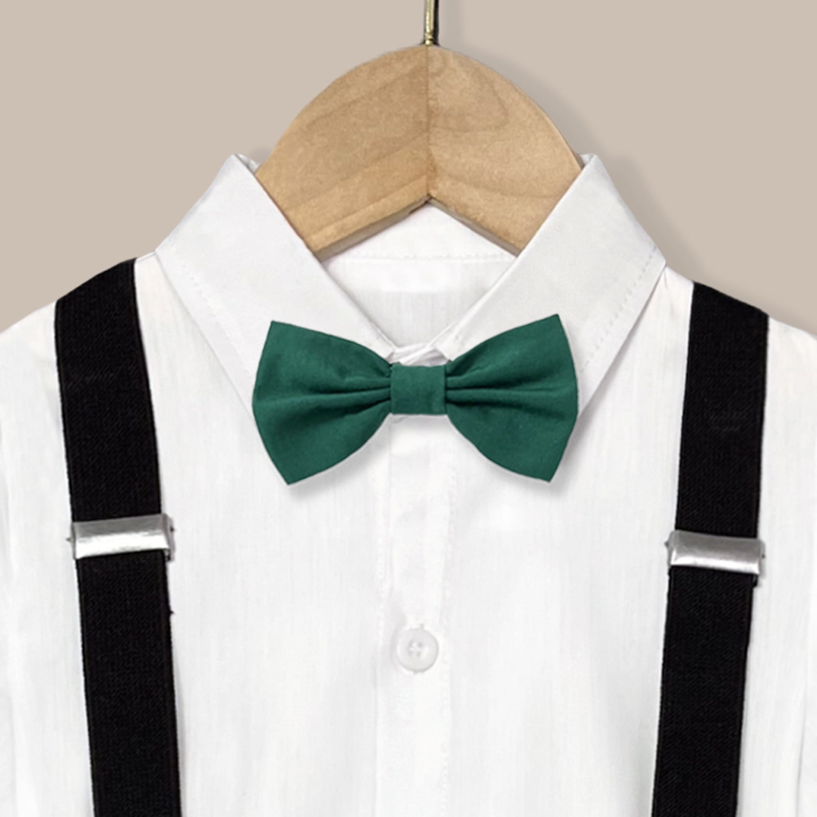 TJAZFJPA Baby Boy Summer Outfit Organic Kids Boys Summer British Style Short Sleeved Shirt Suspenders Shorts Bow Tie 4Pc Children Performance Suit Baby Boy Outfit Sets with Pants Baby Suit