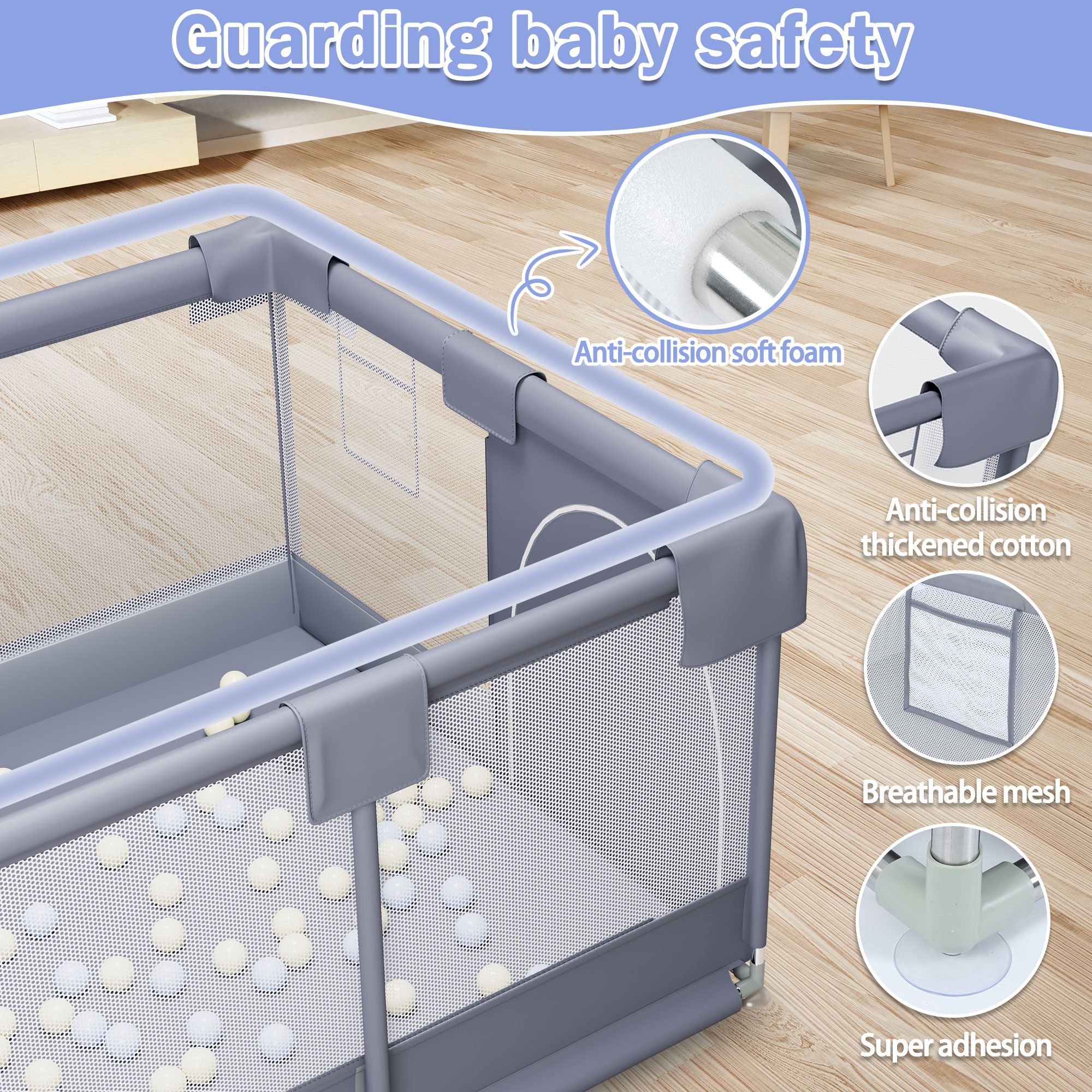 Babyeap Large Portable Baby Playpen with Zipper Door photo 6