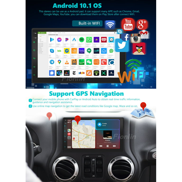 Backup Included! Android Car Stereo 2 Din Radio Carplay Head Unit Android Double Din 7 Inch Touch Screen 1080P Video Player FM/AM/RDS USB SWC Mirror Link Digital Receiver -