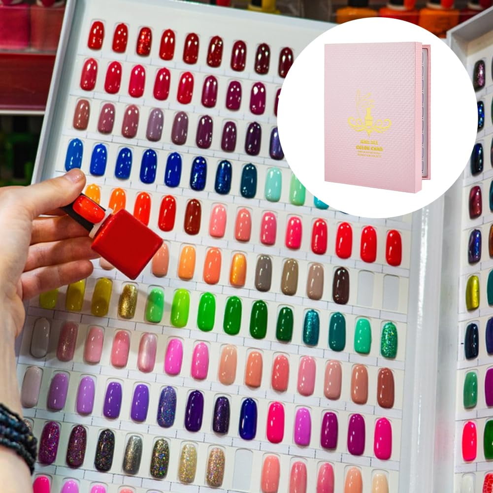 Pink Nail Color Display Book with 240Pcs Pink Nail Tips Nail Gel Polish Display Board Nail Color Chart Display Book Nail Polish Sample Book with Replacement Tips Salon Tools