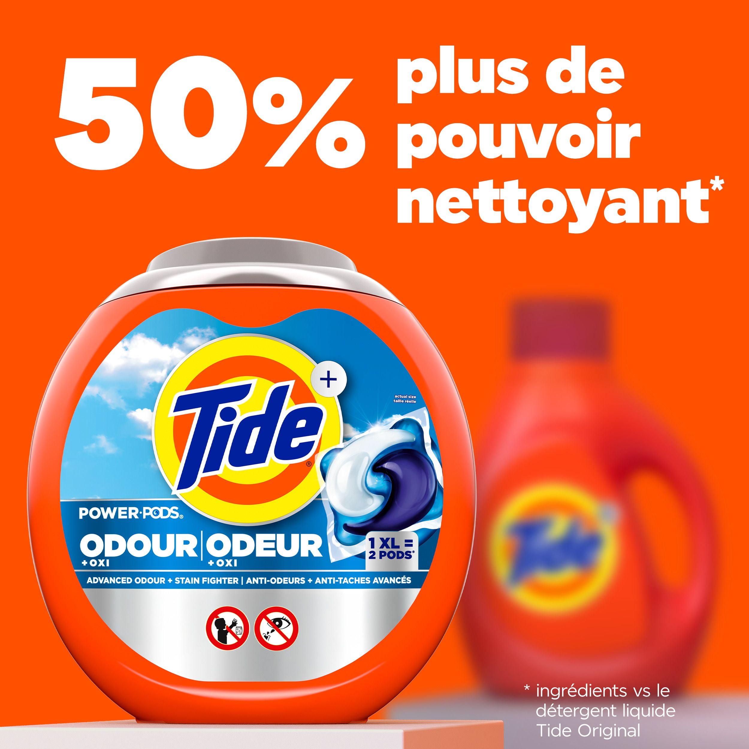 Capsules de détergent à lessive Tide Odeur + Oxi, parfum Original, agent détachant avancé contre les odeurs 25CT