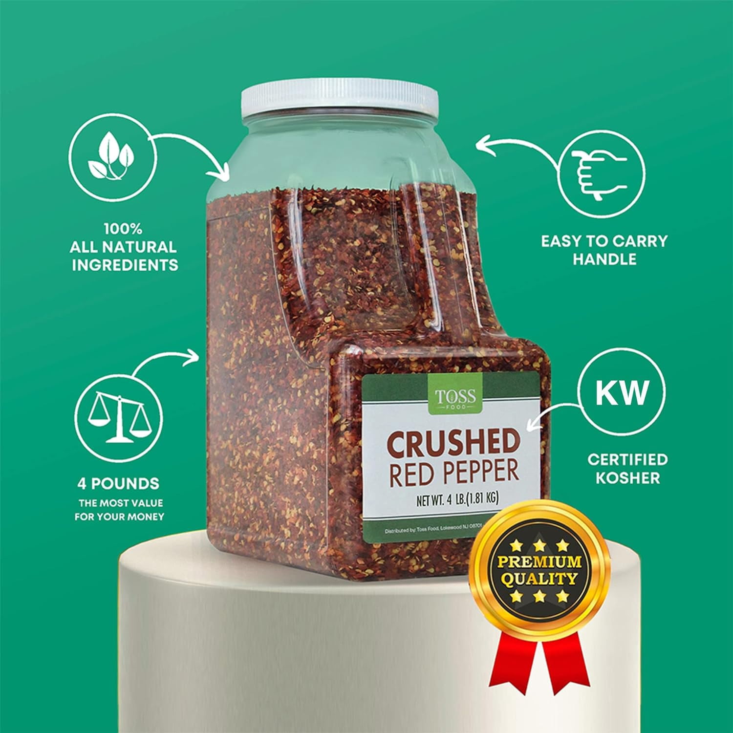 Toss Crushed Red Pepper Flakes, Red Chili Bulk Spice 4 lb Container