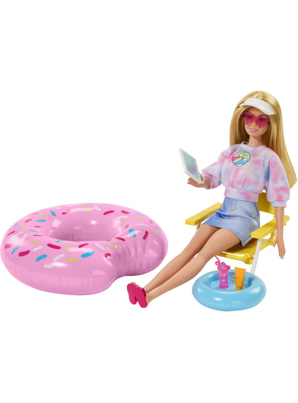 Barbie Accessories, Doll House Furniture and Decor, Pool Day Story Starter Pieces with Donut Floatie