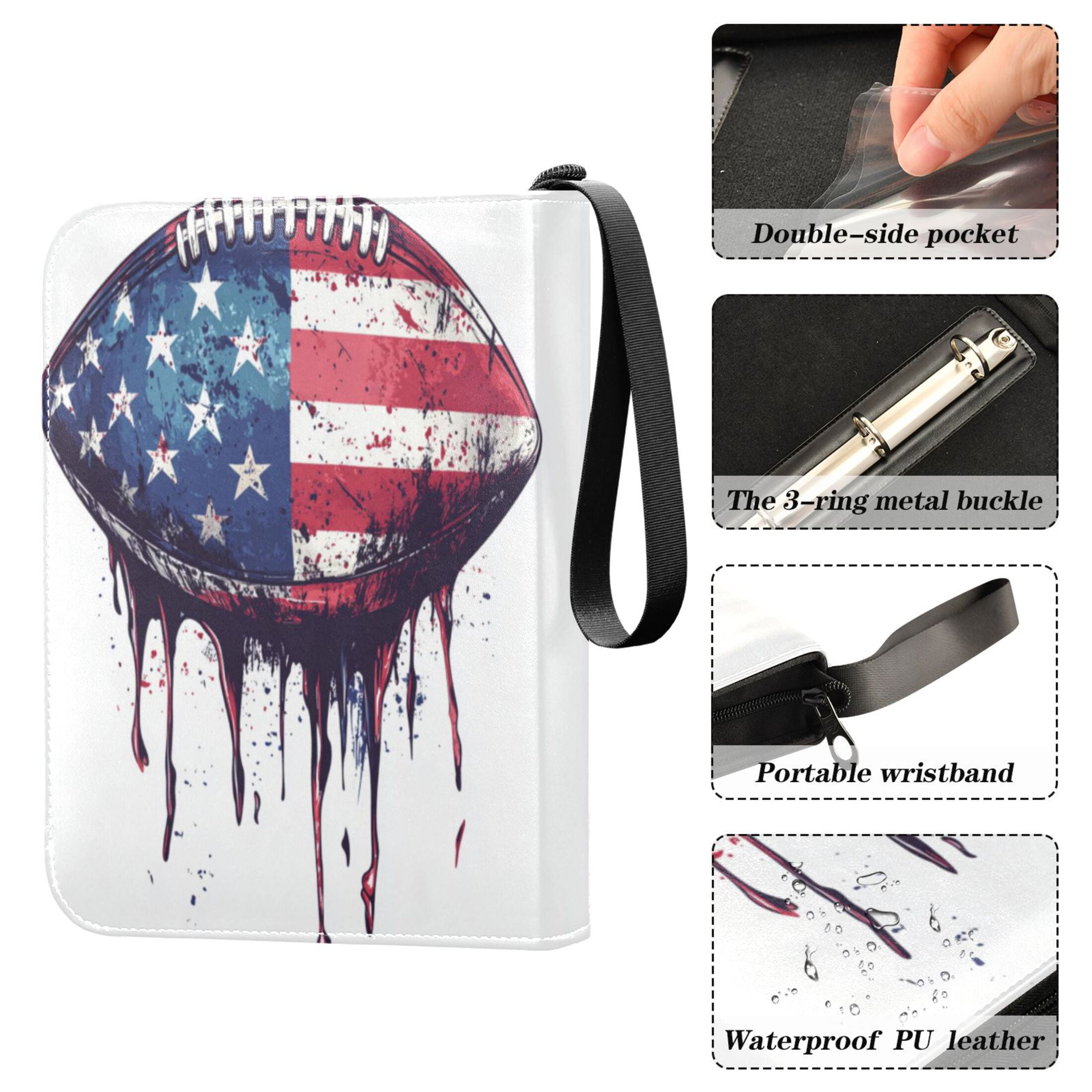 400 Pockets Trading Cards Album,Card Binder 4-Pocket, Cards Collector Album Holder Fits 400 cards with 50 removable sheets Football with An American Flag Design