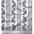 thumbnail image 1 of Soimoi Gray Poly Georgette Fabric Stripe & Paisley Block Print Sewing Fabric Yard 52 Inch Wide, 1 of 3