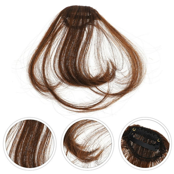 NICERIO Fake Hair Pieces Clip in Hair Bangs Brown Heat Resistant Fiber for Styling Versatility