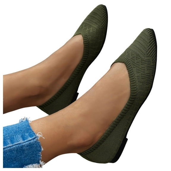 Women's Flat Shoes Flying Woven Pointed Toe Ballet Comfortable Dressy Slip on Low Heels Office Loafers