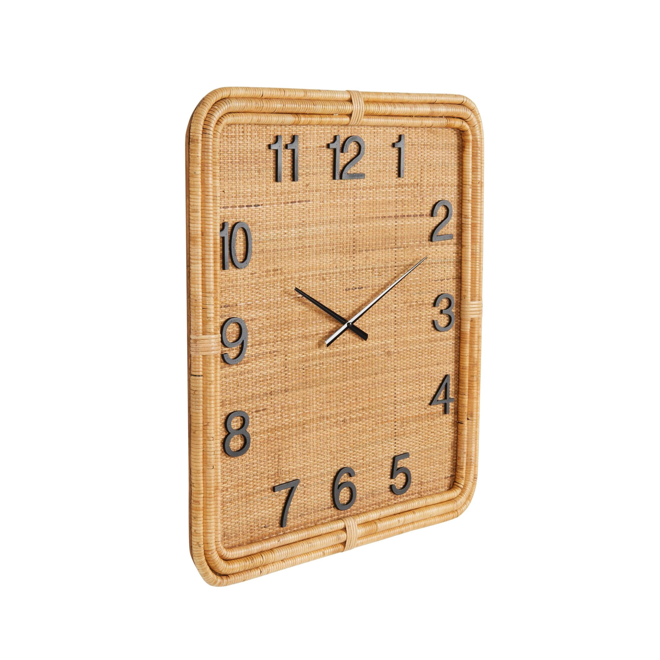 DecMode 31" Brown Wood Handmade Woven Wall Clock with Rattan Wrapped Frame