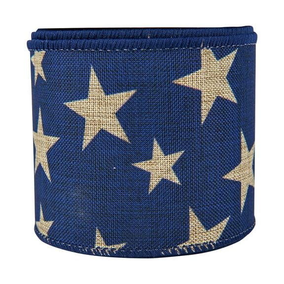 Star Flag National Day Linen Style Ribbon Burlap Wire Edge Ribbon | Ngxiha Patriotic Ribbon Wired, 4th of July Stars and Stripes Ribbons for Independence Day Decor Wrapping DIY Bow Craft - 1 Pc - A