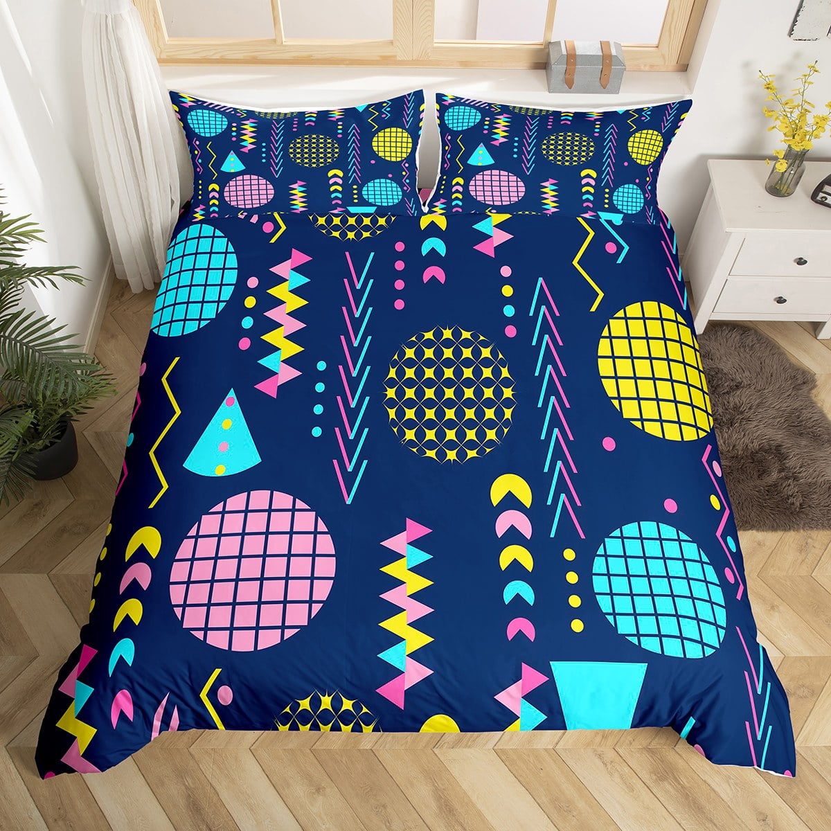 Memphis Duvet Cover Hipster Retro Bedding Set,80s and 90s Hip Hop Funky