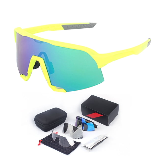 Gafas de sol para bicicletas, soporte nasal ajustable a prueba de viento, arena y rayos ultravioleta, marco amarillo de gafas deportivas