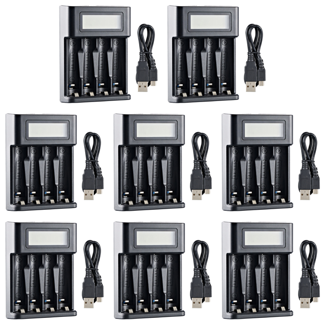 Cargador batería AA AAA con pantalla LCD 4 ranuras entrada USB para NI-MH/NI-CD 1 2 V
